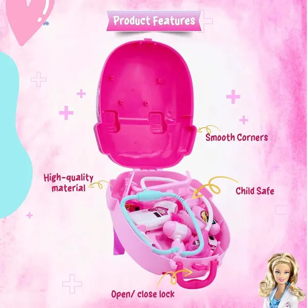 Barbie Kids' Portable 2 in 1 Doctor Kit Backpack & Suitcase with Lights and Sounds 8 Piece Pretend Play Medical Set for Girls & Boys Ages 3+ Educational Roleplay Birthday Gift Toy(Pink)
