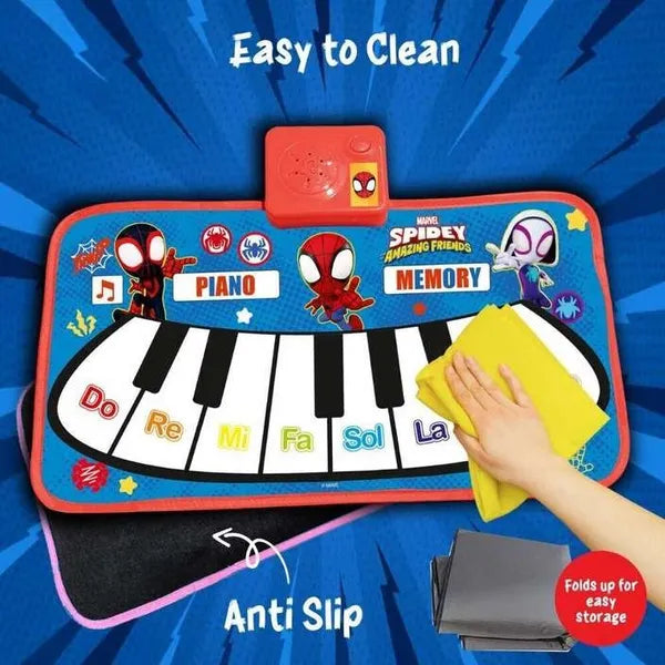 Spiderman Piano Music Play Mat for Kids Interactive Touch Sensitive Floor Keyboard with 8 Piano Keys & 3 Function Modes,Portable Roll Up Educational Toy for Toddlers & Children 3+ Years
