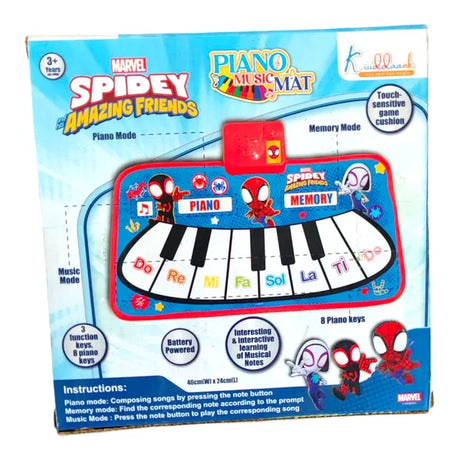 Spiderman Piano Music Play Mat for Kids Interactive Touch Sensitive Floor Keyboard with 8 Piano Keys & 3 Function Modes,Portable Roll Up Educational Toy for Toddlers & Children 3+ Years