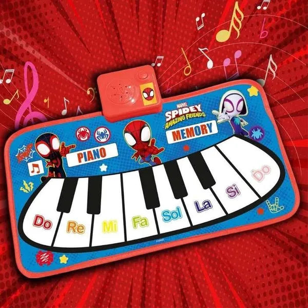 Spiderman Piano Music Play Mat for Kids Interactive Touch Sensitive Floor Keyboard with 8 Piano Keys & 3 Function Modes,Portable Roll Up Educational Toy for Toddlers & Children 3+ Years