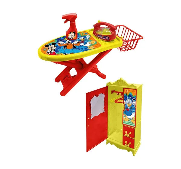 Kriiddaank Mickey Iron Playset Portable Toy Ironing Stand Cupboard Water Spray Basket Playtime for Kids Fun Educational Toy for Kids Safe Engaging Interactive Play