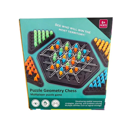 Puzzle Geometry Chess Board Game, Multiplayer Strategy Game for Ages 6+, Educational Spatial Learning with Coloured Game Pieces