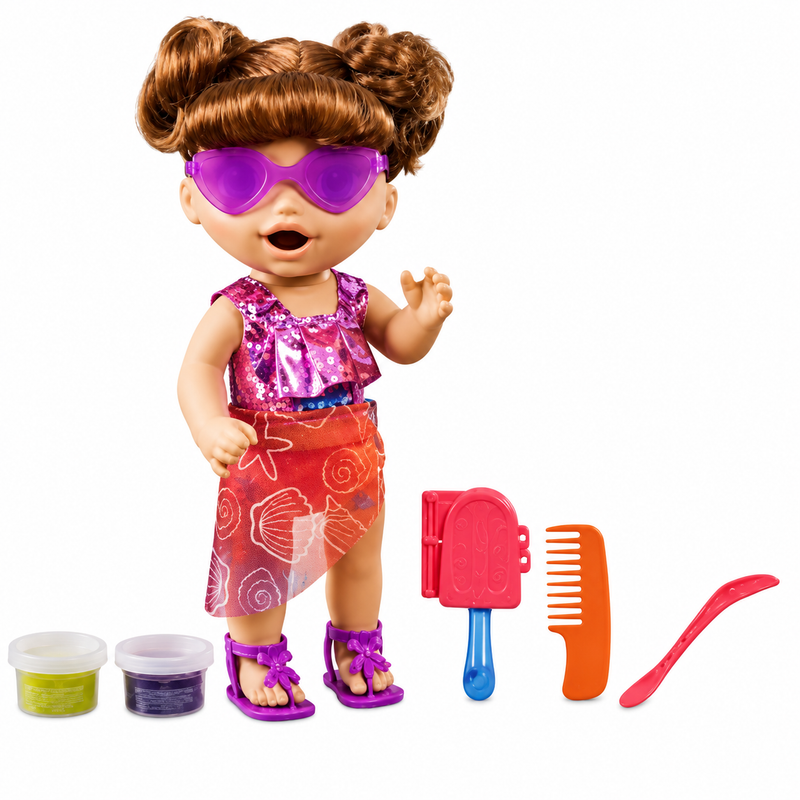 Baby Alive Sunshine Snacks Doll, Eats and Poops, Summer Themed Waterplay Baby Doll, Ice Pop Mold, Toy for Kids Ages 3 and Up, Brown Hair
