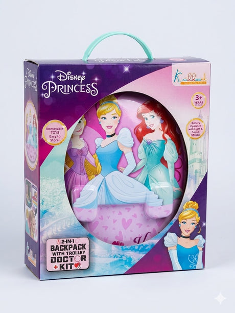 Kriiddaank Disney Princess 2-in-1 Backpack Doctor Kit for Kids | Pretend Play Medical Set with Light & Sound Effects | Educational Toy for Boys & Girls Age 3+ (Multicolor)